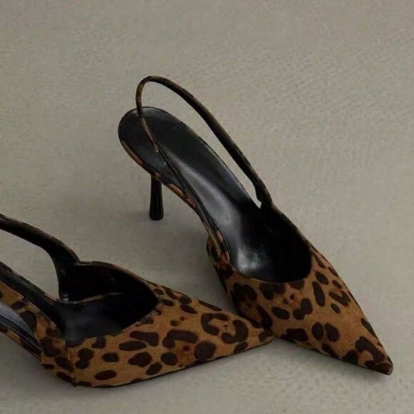 Brown Preppy Women's Pointed Toe Slingback High Heel Sandals - Picture 4 of 5